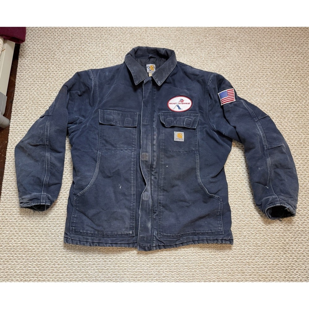 Men's Vintage Blue Carhartt Utility Chore‎ Jacket Large Quilted Arctic Work Coat